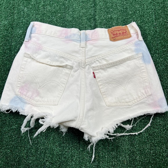 Levi's Pants - Levi's 501 White Cutoff Shorts Denim Jeans Button Fly 28x2.5" Pink Blue Dye